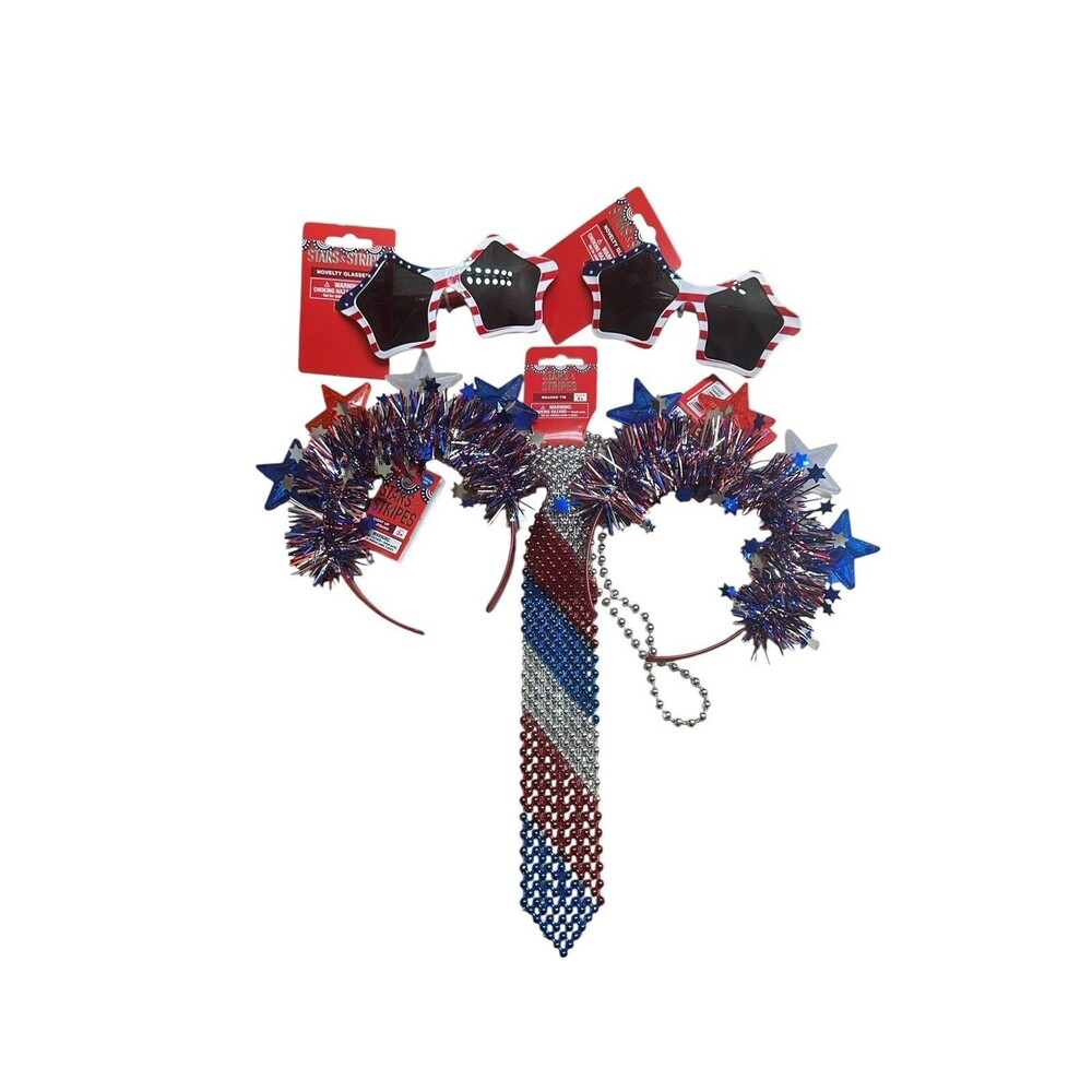 NWT Bundle Stars & Stripes Patriotic 4th of July Kids Headbands Sunglasses Tie